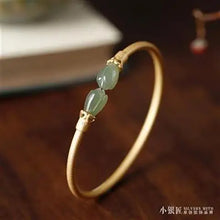 Load image into Gallery viewer, Original S925 Sterling Silver Bracelet for Women Hetian Jade Ancient Gold Orchid Retro Opening Chinese Style Bracelet
