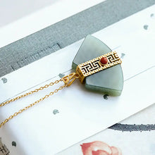 Load image into Gallery viewer, S925 Sterling Silver Gold Plated High-Grade Natural Hetian Jade Gray Jade Personality Fan-Shaped Ladies with Chain Ornament
