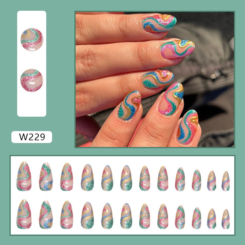 24P Removable Ballerina Press On Nail Art Long Round Head Fake Nails Full Cover Artificial Wearing Reusable False Nails Finished