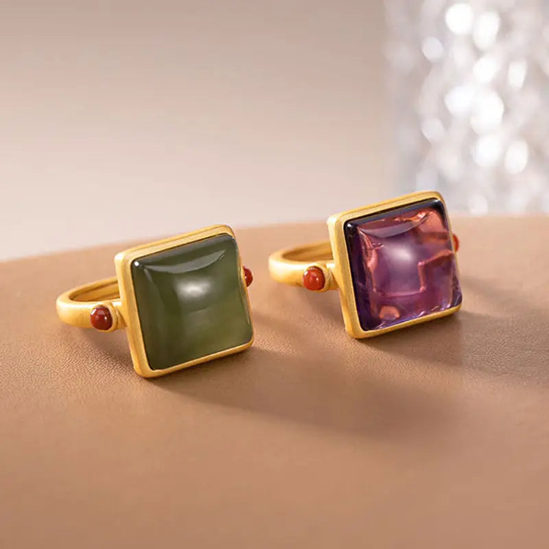 Ancient French Gold Gray Jade Mauve Jade Geometric Simple Refined Grace All-Match Fashion Fashion Summer Ring Rings Ornament