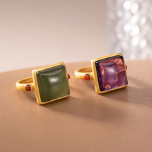 Load image into Gallery viewer, Ancient French Gold Gray Jade Mauve Jade Geometric Simple Refined Grace All-Match Fashion Fashion Summer Ring Rings Ornament
