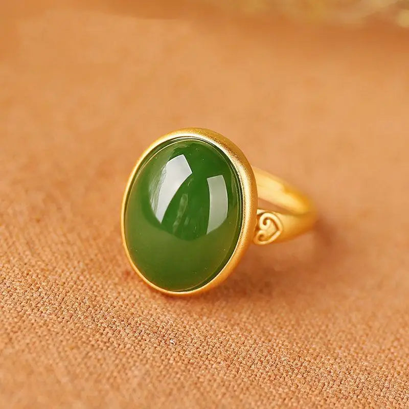 S925 Sterling Silver Natural Hetian Jade Egg Surface Ring Women's Retro Ruyi Auspicious Cloud Switchable Index Finger Ring