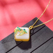 Load image into Gallery viewer, S925 Silver Inlay Hetian Jade Double Xi Linmen Pendant National Fashion Necklace Ornament
