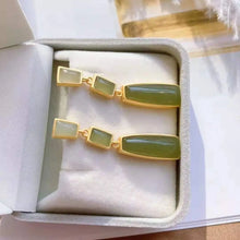 Load image into Gallery viewer, High-Grade Earrings Simple Niche Elegant Golden Earrings Women&#39;s Elegant Long Geometric Sterling Silver Hetian Gray Jade Earring
