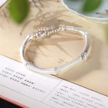Load image into Gallery viewer, S925 Sterling Silver Bamboo Natural Hetian Jade Bracelet Retro Chinese Style Ethnic Style Open Women&#39;s Bracelet Silver
