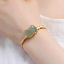 Load image into Gallery viewer, Hetian Gray Jade Women&#39;s Open Bracelet Silver Inlay Ancient Gold Bamboo S925 Sterling Silver Mother Mother Gift
