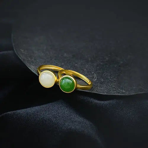 Original Design Natural Hetian Jade Green Jade White Jade Ring S925 Sterling Silver Jade Adjustable Ring Simple Women