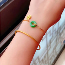 Load image into Gallery viewer, Hetian Jade Safety Buckle Bracelet Women&#39;s S925 Sterling Silver Gold-Plated Chinese Style Double Happiness Jasper Retro Ancient
