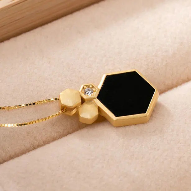 Natural Dark Jade Hexagon Ring Open S925 Sterling Silver Gilding Inlaid Elegance Retro Small Fresh Fashion Ornament