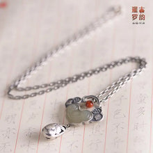 Load image into Gallery viewer, Siam Ancient Rhyme S925 Silver Vintage Silver Ethnic Style Auspicious Clouds Ruyi Natural Hetian Jade Hollow Peony Tassel
