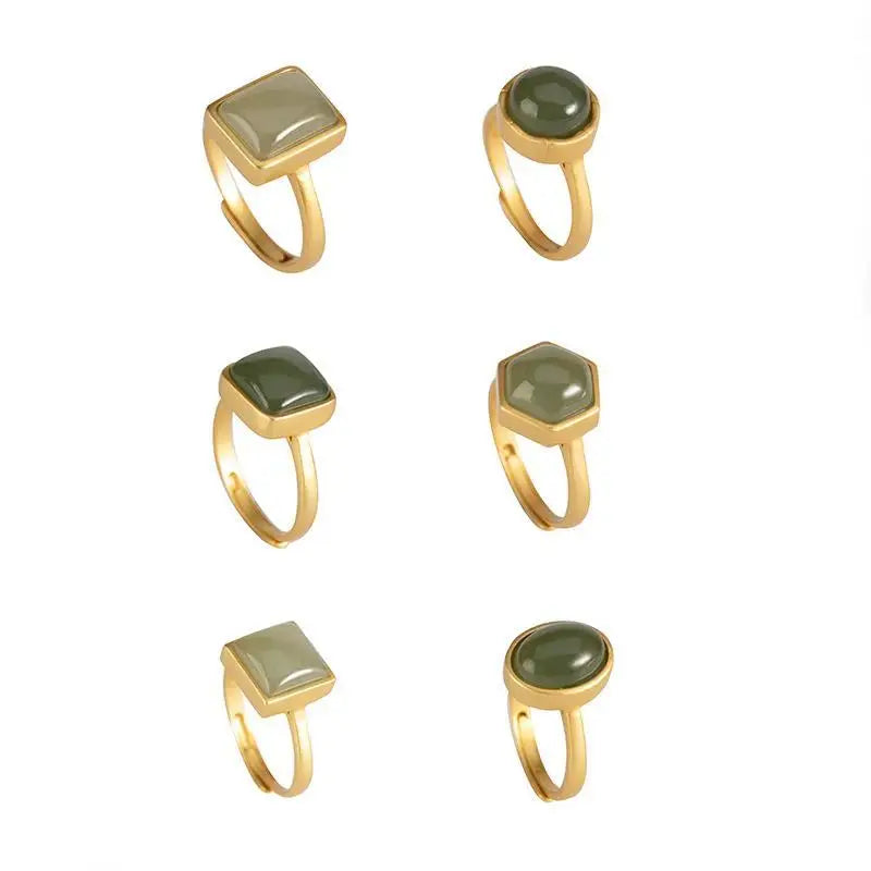 Original S925 Sterling Silver Gilding Upscale Personality Women Hetian Jade Gray Jade Simple Jade Open Style Ring Rings