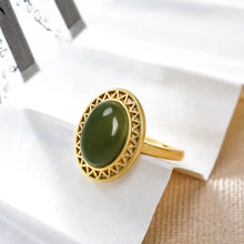 Load image into Gallery viewer, New Original Jasper Ring S925 Sterling Silver Ancient Gold Retro Opening Jade Elegant and Ethnic Style Ring Accessories
