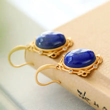 Load image into Gallery viewer, Original Design Natural Lapis Lazuli Egg Surface Earrings S925 Sterling Silver Inlaid Gilding Color Retaining Craft Fashion Fash
