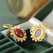 Load image into Gallery viewer, Natural Hetian Jade Southern Red Agate Pearl S925 Sterling Silver Original Earrings Eardrop Earring Elegant and Ethnic Style Wom
