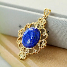 Load image into Gallery viewer, S925 Sterling Silver Gold Plated Natural Lapis Lazuli Egg Noodles Vintage Court Style Light Luxury Ruyi Women&#39;s Necklace Set
