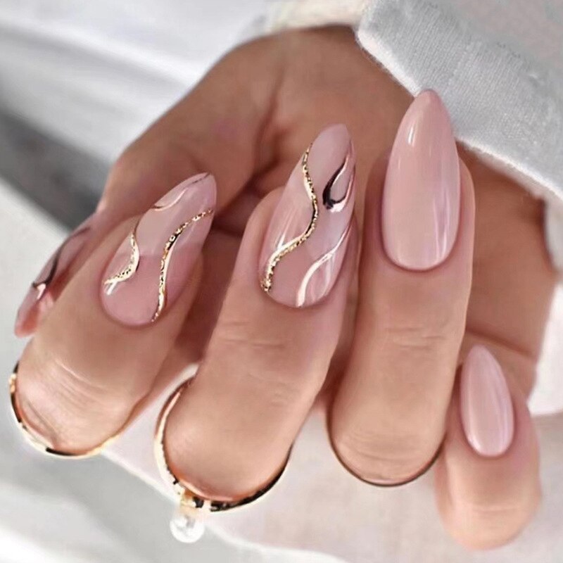 24Pcs Ballerina Press On Nail Tips Oval Head False Nails Almond Artificial Fake Nails With Glue Full Cover Press Manicure Tools