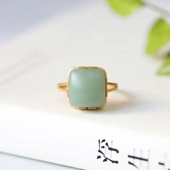 Hetian Jade Ring Hetian Jade Pink Green Ring Surface Inlaid Ring S925 Sterling Silver Gifts for Girlfriend Vintage