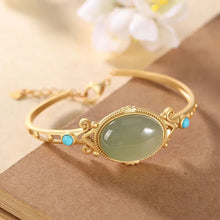 Load image into Gallery viewer, S925 Sterling Silver Gold-Plated Natural Hetian Jade Gray Jade Bracelet Turquoise Vintage Court Style Ladies Brace Lace Bracelet
