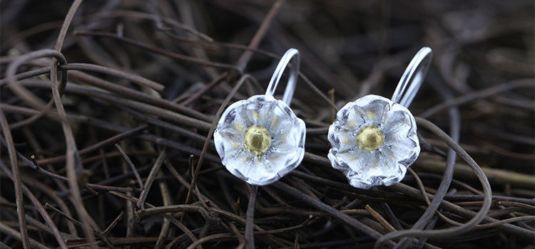 Brushed Flower Silver Earrings