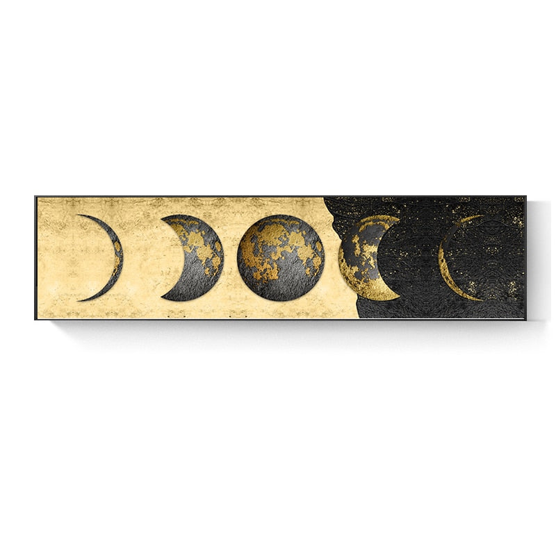 Moon Phase Canvas Painting Golden Moon Wall Art Posters Prints Big Size Planet Solar Wall Pictures for Living Room Decor Cuadros