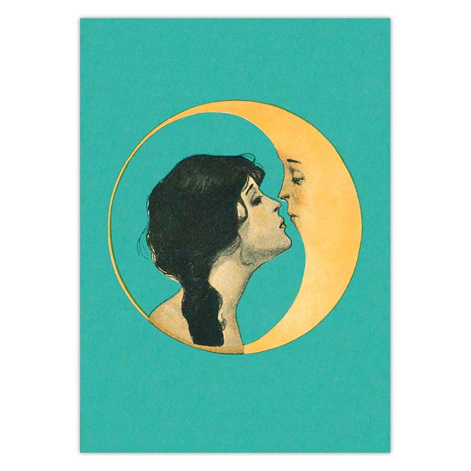 Vintage Girl Kissing Moon Canvas Art Print