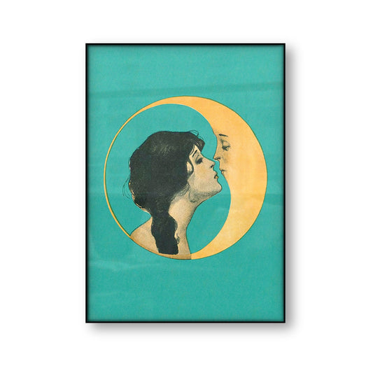 Vintage Girl Kissing Moon Canvas Art Print