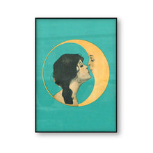 Load image into Gallery viewer, Vintage Girl Kissing Moon Canvas Art Print
