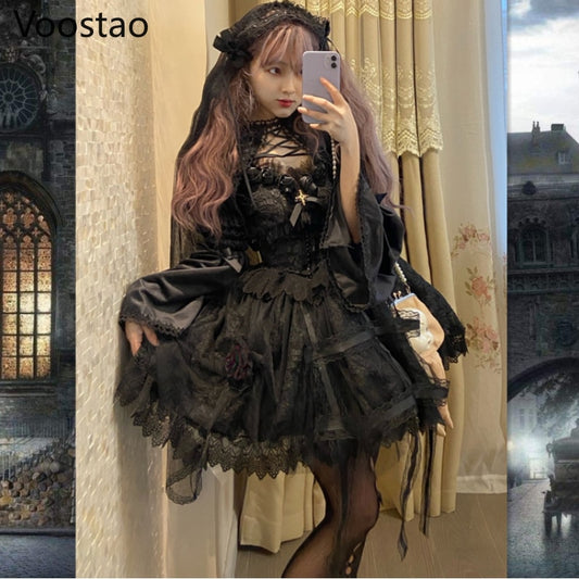 Lolita Dress Victorian Rose Lace Ruffles