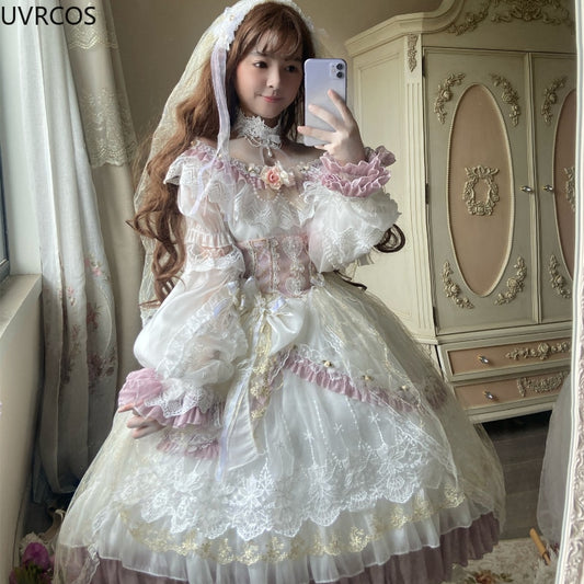 Victorian Vintage Princess Party Dresses Girly Lace Bow
