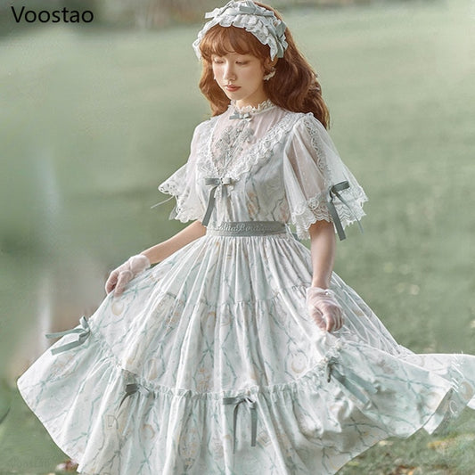 Lolita OP Dress Women Vintage Victorian Elegant Moon's Herb Princess Dresses