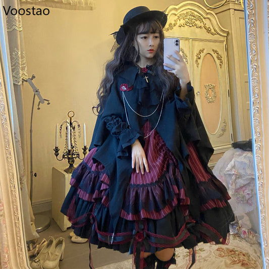 Vintage Victorian Gothic Lolita Dress Women Elegant Rose