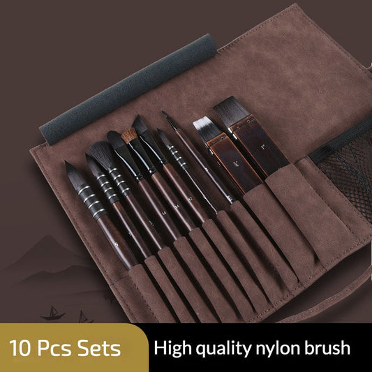 Squirrel Brush High-end Pen Frosted Leather 10 Piece Set