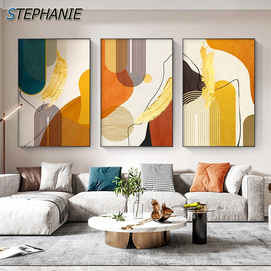 Luxury Abstract Line Canvas Painting Nordic Golden Poster Print Wall Art Pictures Living Room Bedroom Modern Big Size Home Decor