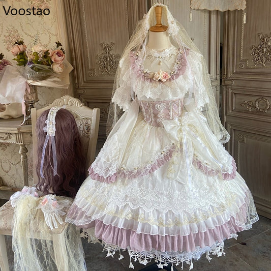 Japanese Victorian Retro Lolita Princess Dress Elegant Flower Lace
