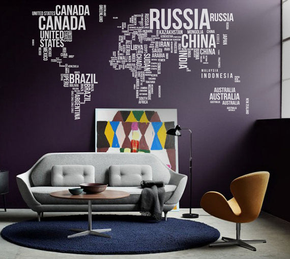 Words World map  wall decor Vinyl - WallDecal