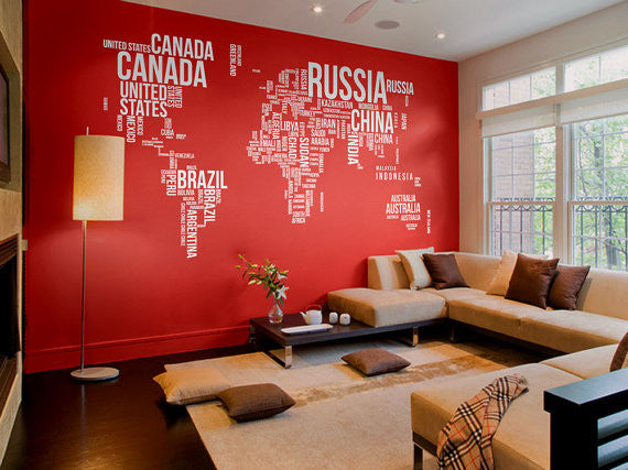 Text World map wall decals
