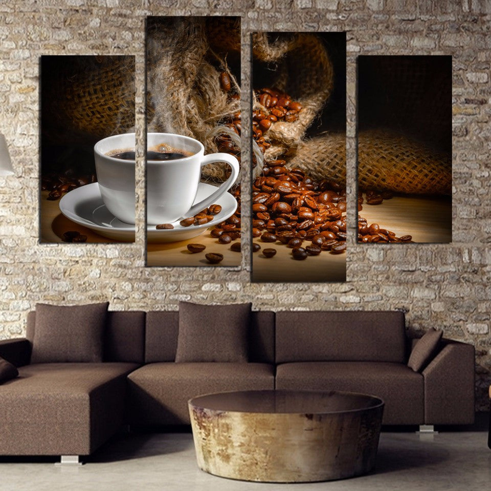 4 Panels Canvas Painting Fragrant Coffee Beans Print Painting On Canvas Wall Art Picture Kitchen Home Decoration Unframed F1860