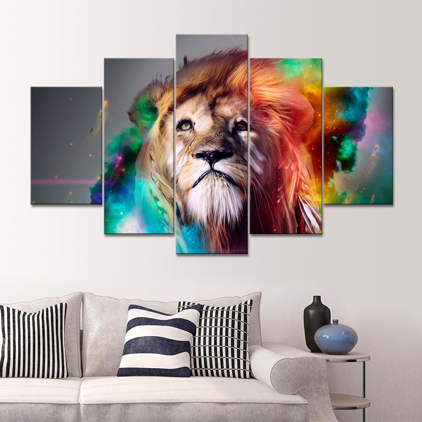 5 piece canvas art set  Panel oil painting art canvas Wall Hanging Picture color lion art posters