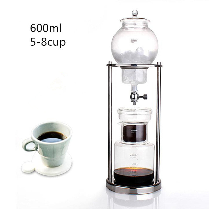 600ML large capacity stainless steel frame glass ice drip pot / high quality drip coffee maker ice drip coffee filters tool