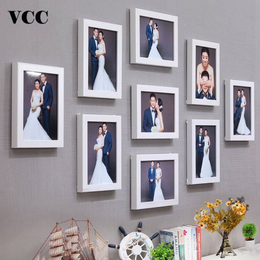 9 Pcs Classic Photo Frame For Wall Hanging Home Decor 8 Inch Wedding Couple Recommendation Black White Pictures Frames Gift