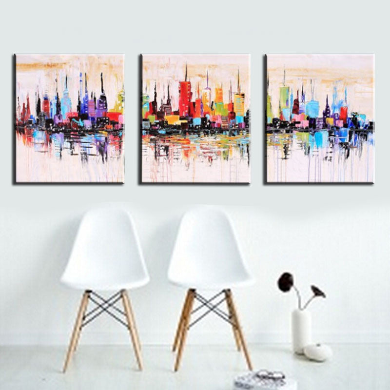 Unframed 3panel Handpainted Abstract City Landscape Palette Knife Oil Painting For Living Room Wall Art Unique Gift