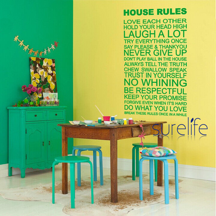 New 2015 Removable Vinyl House Rules Wall Quotes Wallpaper Wall Art Decals Stickers Living Room Home Decor Size 96*58cm