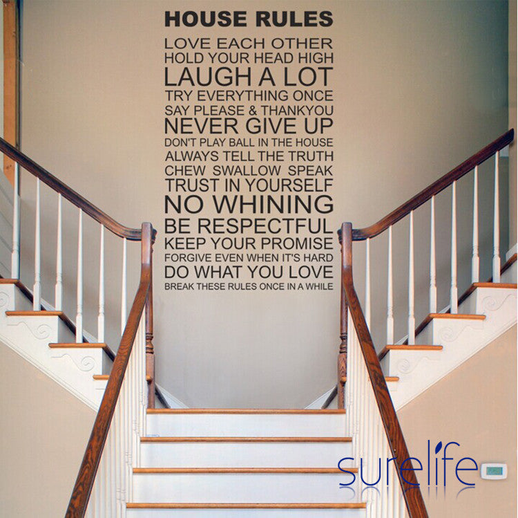 New 2015 Removable Vinyl House Rules Wall Quotes Wallpaper Wall Art Decals Stickers Living Room Home Decor Size 96*58cm