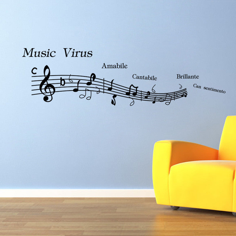 2016 New Music Note Pattern Wall Stickers Home Decor Decoration Art For Wall Removable Waterproof Black 38*57CM