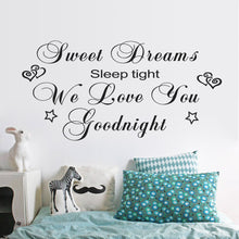 Load image into Gallery viewer, Characters &quot;Dreams Love Goodnight&quot; Wall Sticker Bedroom Removable wall stickers home decor decoracion vinylBlack 57*114CM
