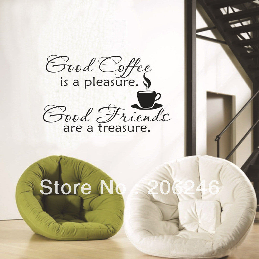 Hot Sale 2014 New Design-Good Coffee Friends Wall Vinyl Sticker Decal Quote Saying Kitchen Decor Free Shipping