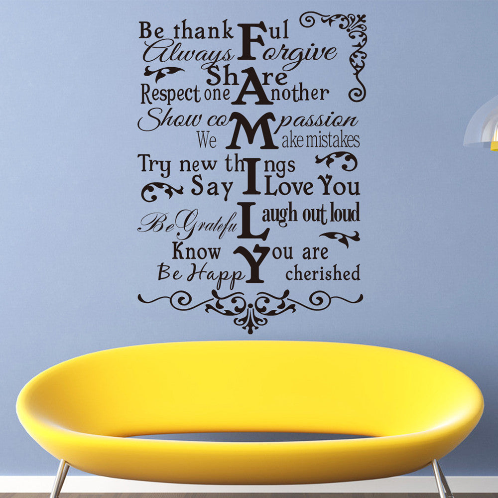 Newly Design FAMILY Wall Sticker For Home Decal  Family Quote Wall Decal ecorating DIY Custom Colors Quote Wall Decal