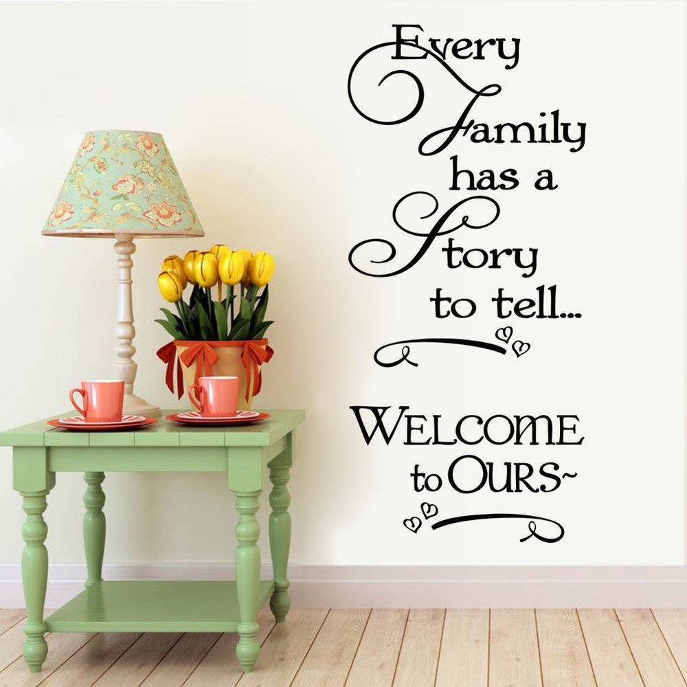 AYA Welcome to Ours wall stickers every Family has a story quotes wall decals decorative removable heart Home Decor57*124cm