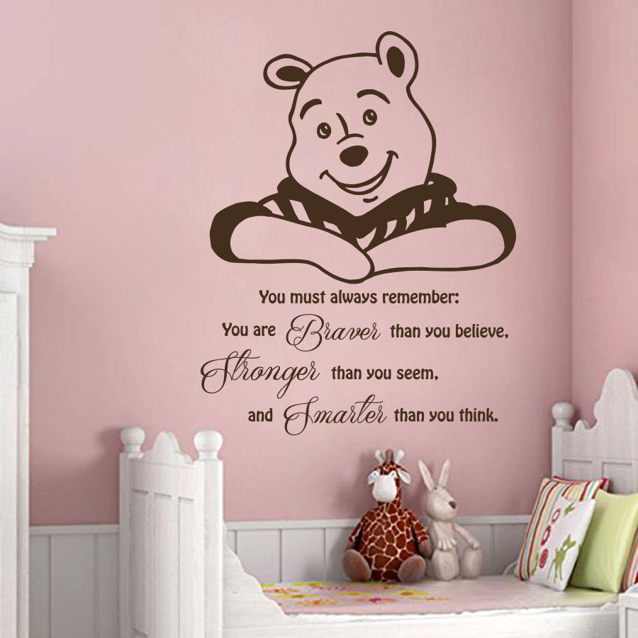 Cartoon Wall Decal Quote  Winnie the Pooh Vinyl Sticker Nursery Murals Home Decor Kids Girls boys Mural DIY Decoration  M-61