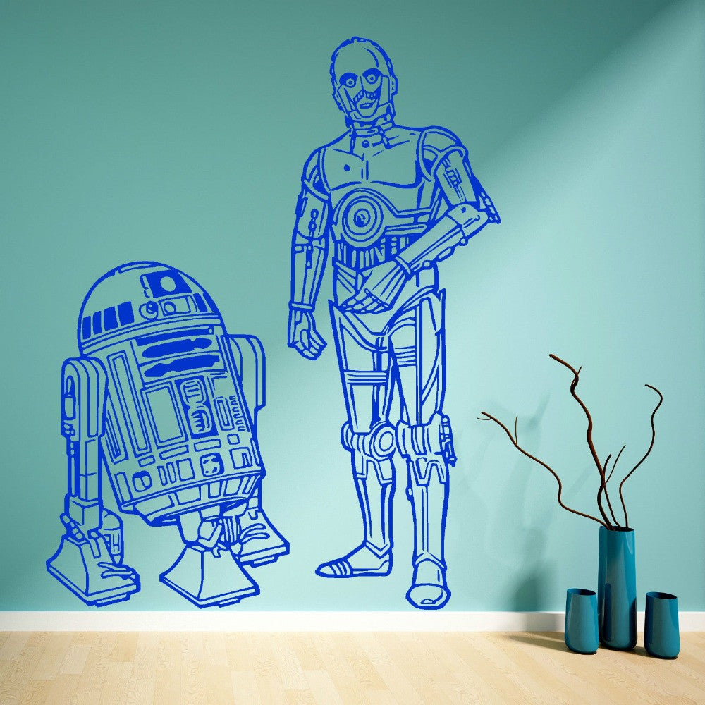 Star Wars R2D2 and C3PO Droids duo  SET Vinyl Wall Art Sticker Living Room Curved Movie Wall Decal DIY Decoration Mural D-37